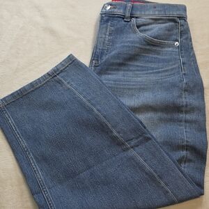 Spanx Jeans Womens LG Petite Blue Barrel Shaping High Rise Stretch NWOT